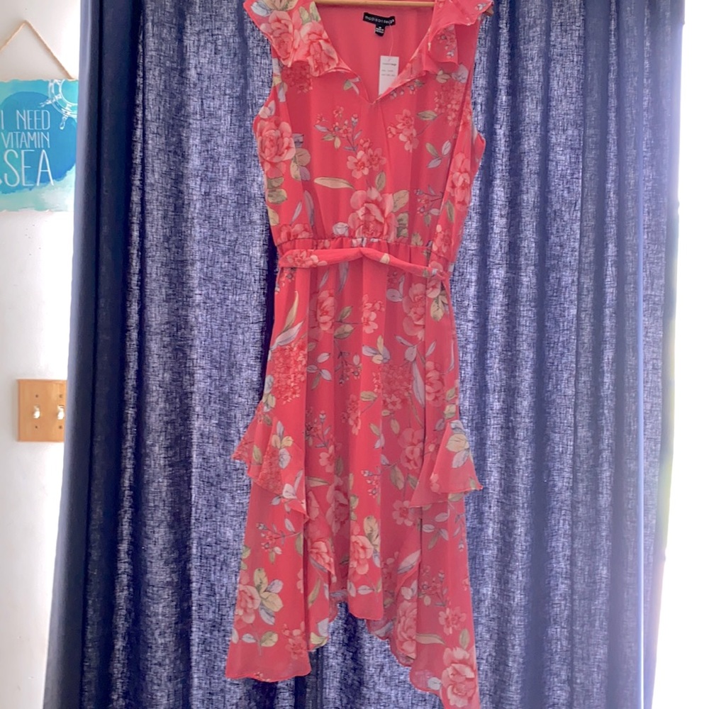 Madison Leigh Pink Floral Ruffle High Low Dress